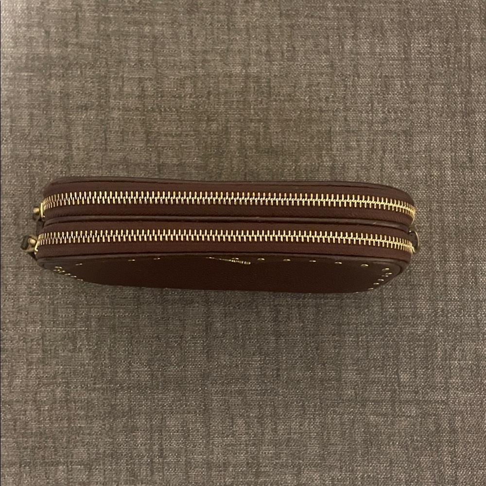 Coach Maple(dark brown) Sadie Pebbled Leather Crossbody with Gold Rivets - Picture 4 of 16